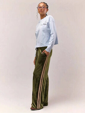 Velour Track Pant Green & Tan